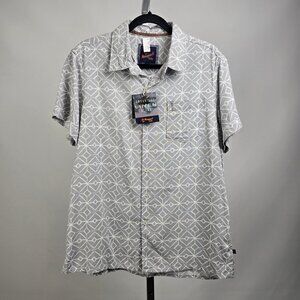 Newport Isle Grey Print Linen Button Up Collared Shirt Size M